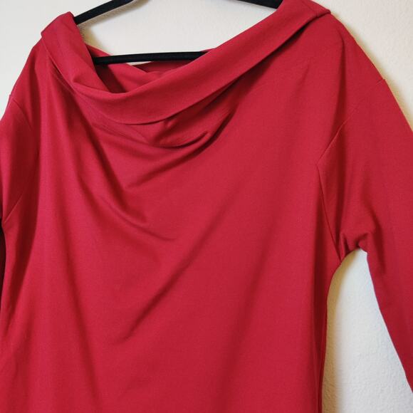 Le Muse Red Tube Dress Chic Cowl Neck Large Lagenlook Minimalist Quiet Luxury - Picture 4 of 14